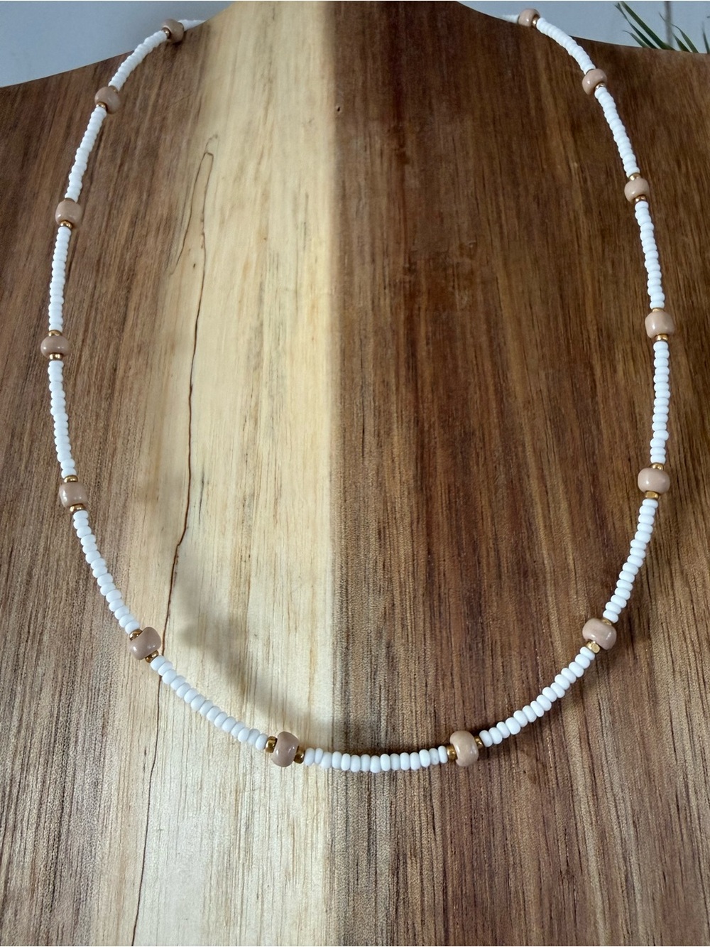 Handmade White and Beige Seed Bead Necklace - Women Jewelry